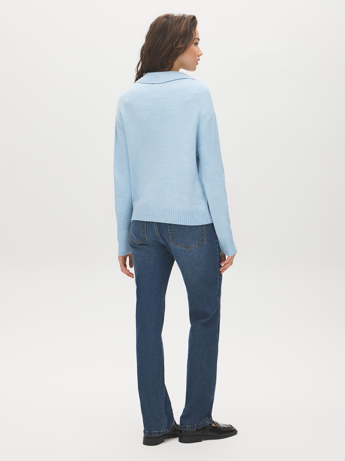 Blue Melange Polo Collar Knit Sweater - Back View - Suzy Shier