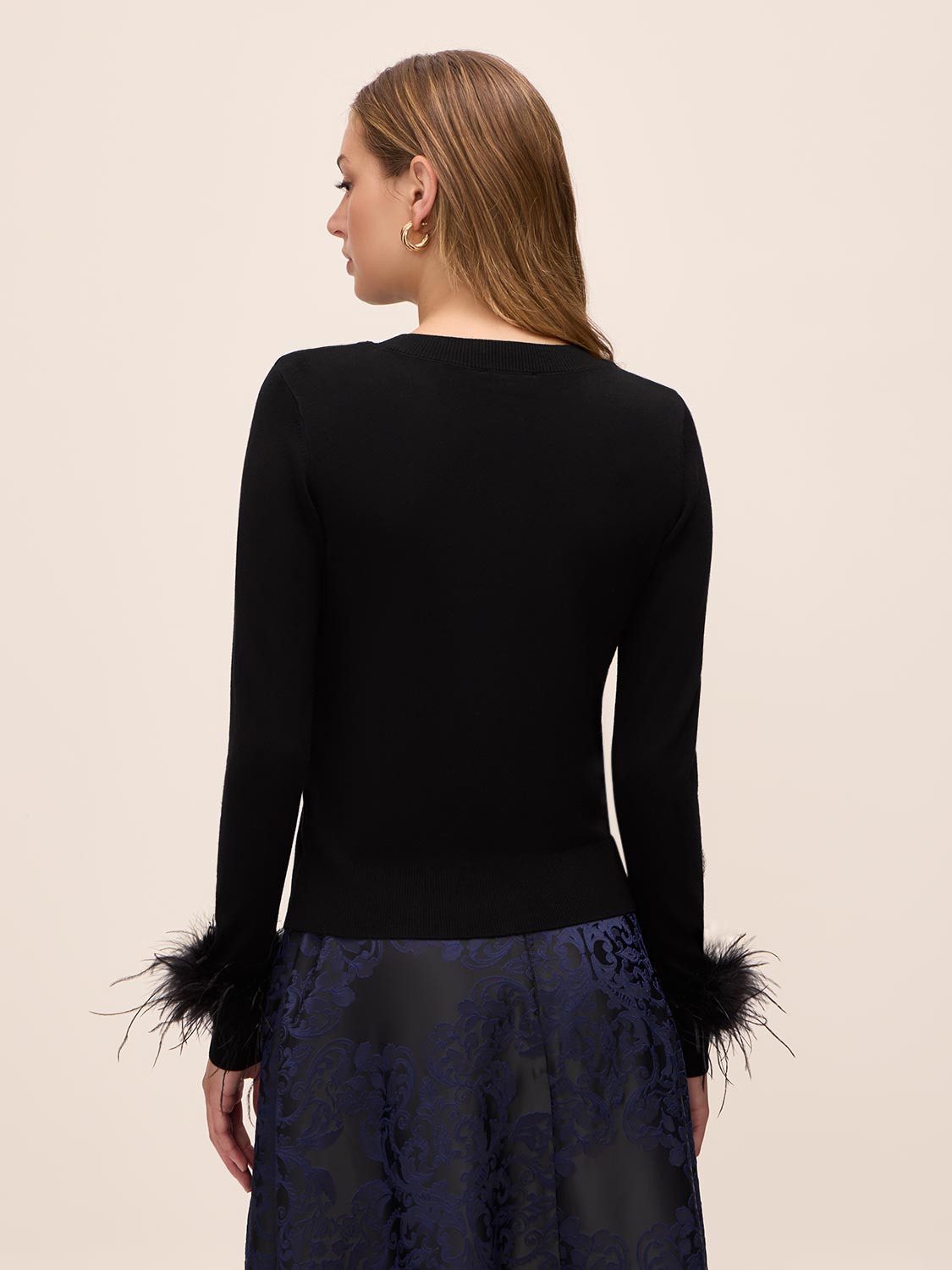 Black Feather Cuff Cardigan - Back View - Le Chateau
