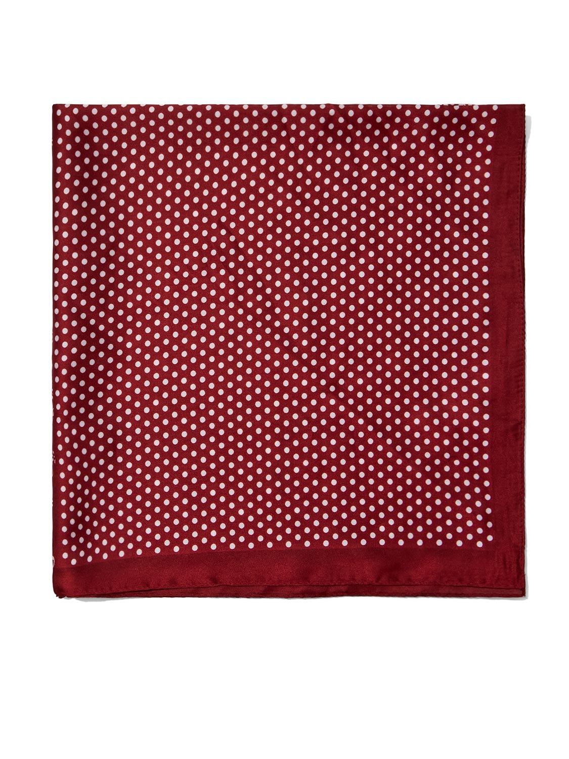 Burgundy Paisley Silk-Like Scarf - Reverse Side Close-up Polka Dot Detail - Suzy Shier