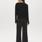 Black V-Neck Knit Sweater with Ribbed Cuffs - Back View - Suzy Shier