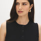 Black Sleeveless Ribbed Knit Sweater with Faux Button Placket - Close-up Button Detail - Suzy Shier