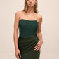 Dark Green Bustier Gown with Satin Pleated Skirt - Front View - Le Chateau