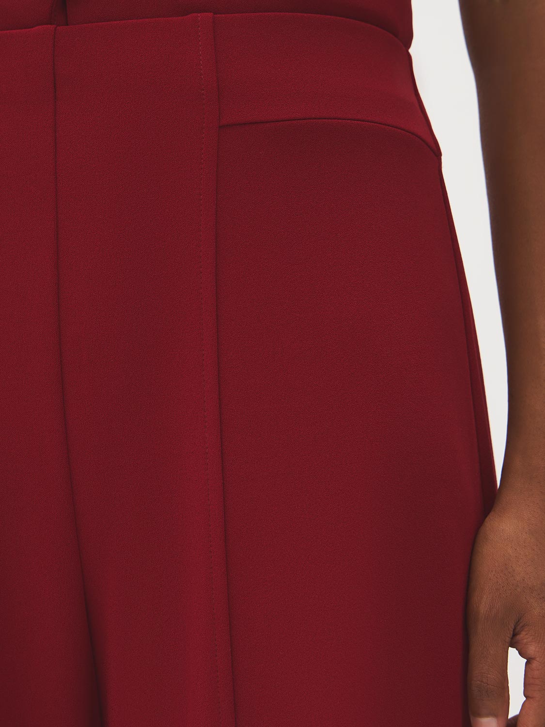 Lipstick Crepe Pull-On Wide-Leg Pant - Close-up Fabric Detail - Suzy Shier