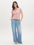 Zephyre Short Sleeve Cable Knit Button-Front Sweater - Woman Wearing Knit Top with Ribbed Hem - Suzy Shier