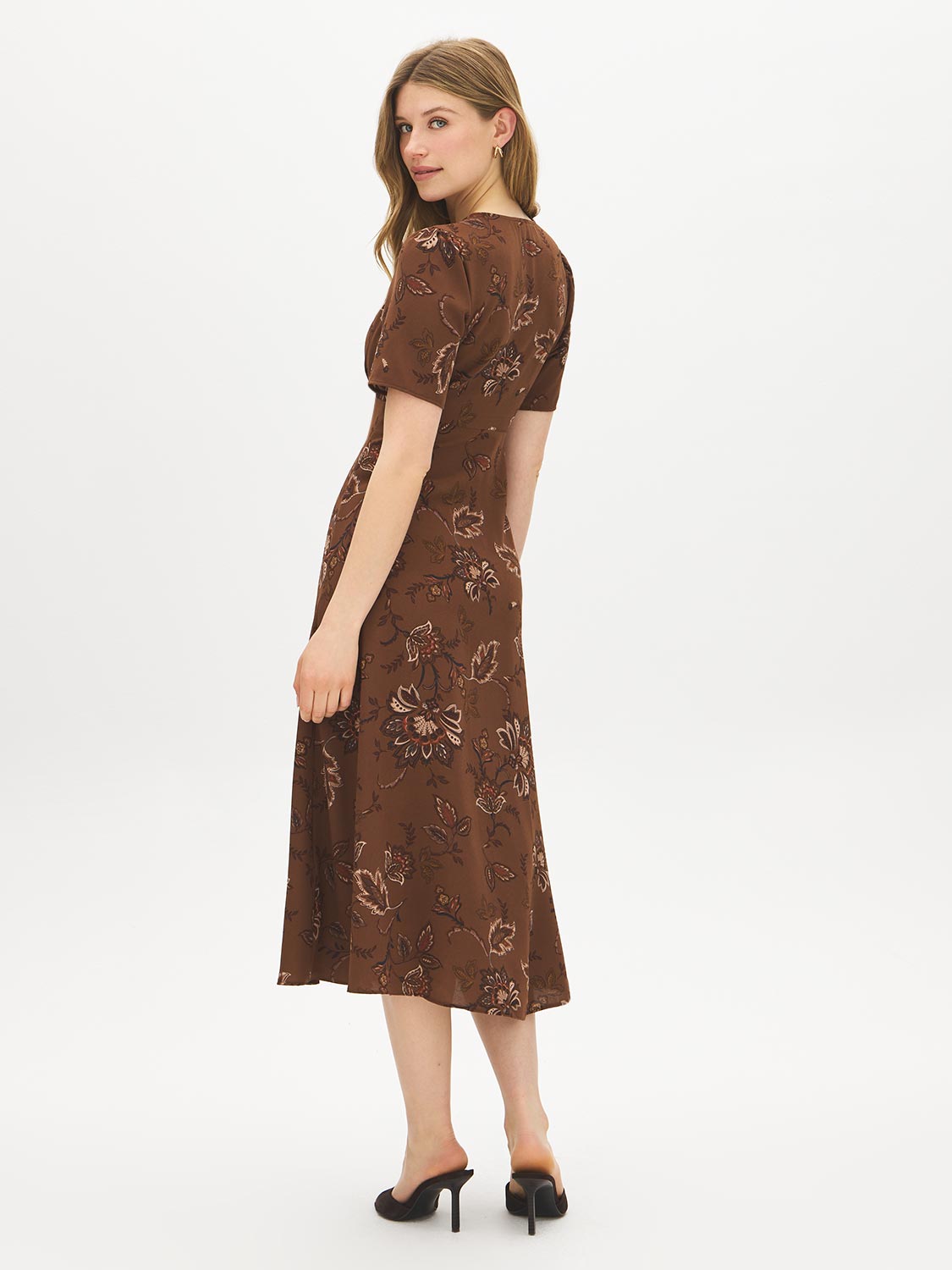 Soft Silt Paisley Print Flowy Shirt Dress - Back View - Suzy Shier