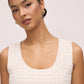 Antique Cream Boucle Metallic Mini Dress - Close-up Scoop Neck Detail - Le Chateau