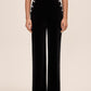 Black Velour Wide Leg Pant with Crystal Buttons - Front View - Le Chateau