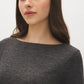 Grey Melange Asymmetrical Hem Sweater - Close-up Fabric Detail - Suzy Shier
