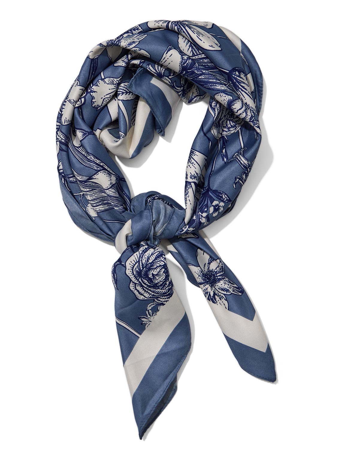 Brown and Light Blue Paisley Silk-Like Scarf - Close-up of Woven Fabric Detail - Suzy Shier