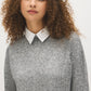 Grey Mix Twofer Knit Sweater with Poplin Collar - Collar Detail - Suzy Shier