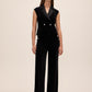 Black Velour Wide Leg Pant with Crystal Buttons - Luxurious Evening Wear Trousers - Le Chateau
