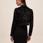Black and Antique Cream Sequin Bolero with Puffy Sleeves - Back View - Le Chateau