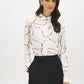Snow White Button-Up Knit Blouse with Shirt Collar - Woman Wearing Classic Long Sleeve Blouse - Suzy Shier