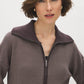 Brown/Beige Jacquard Zip Front Sweater - Close-up Fabric Detail - Suzy Shier