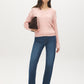 Uni Pink V-Neck Cable Knit Sweater - Front View - Suzy Shier
