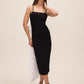 Black/White Knit Crepe Midi Sheath Dress - Front View - Le Chateau