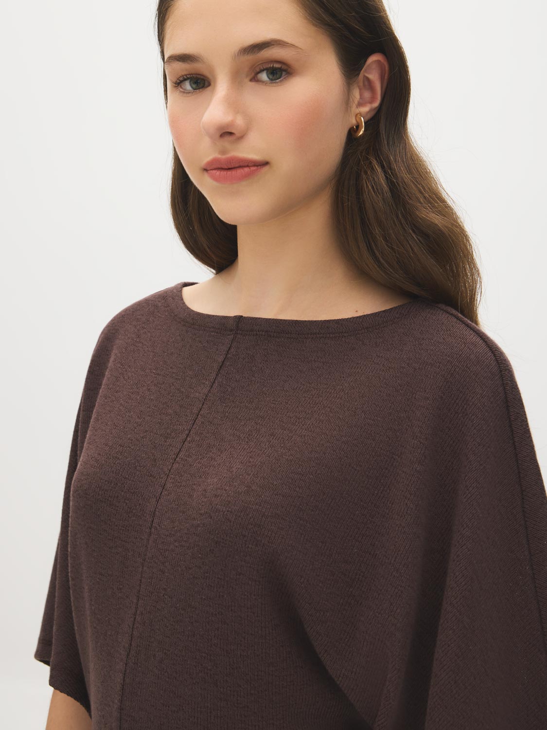 Coffee Bean Butterfly Sleeve Boat Neck Knit Top - Close-up Fabric Detail - Suzy Shier