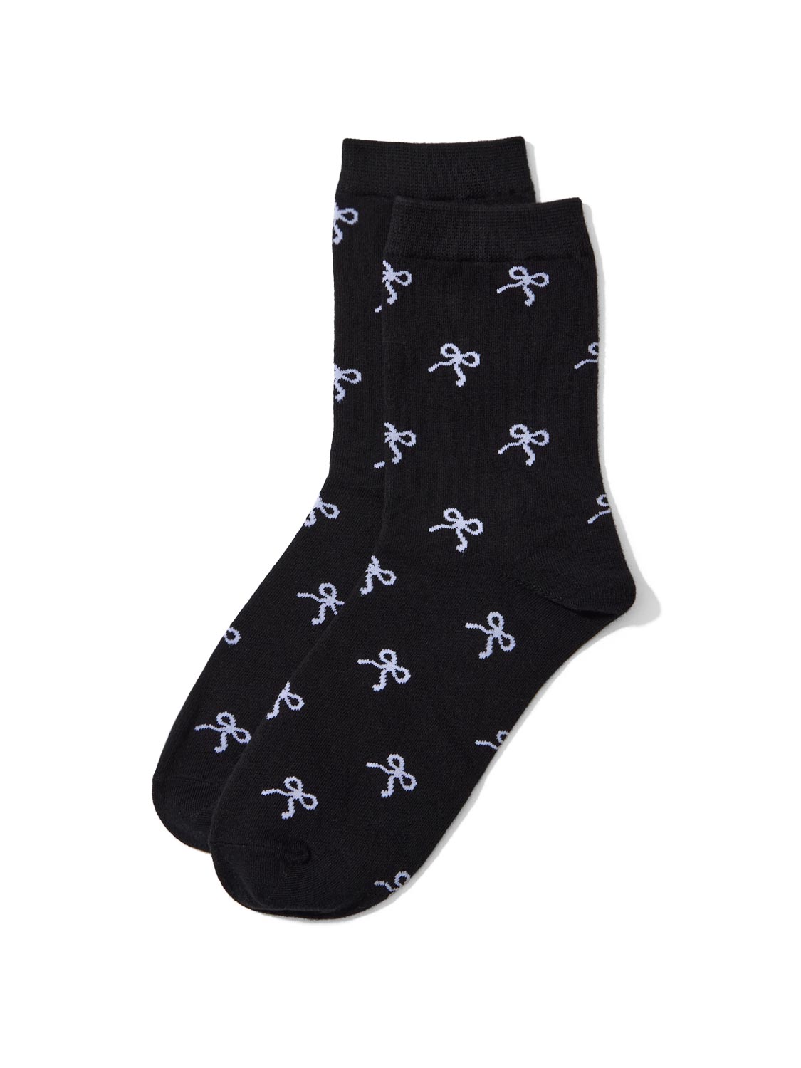 Black/White Bow Detail Knit Socks - Close-up of Bow Pattern - Suzy Shier