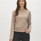 Beige Melange Sweater Knit Boat Neck Tunic - Woman Wearing Long Sleeve Top - Suzy Shier