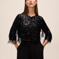 Black Sequin Fringe Bolero Cover Up - Back View - Le Chateau