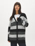 Dark Grey Mix Color Block Stripe Duster Cardigan - Woman Wearing Long Knit Sweater - Suzy Shier