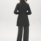 Dark Charcoal Melange Double Collar Mid-Length Coat with Belt - Back View - Suzy Shier