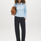 Blue Ribbed Shaker Stitch Sweater with Large Collar - Front View - Suzy Shier