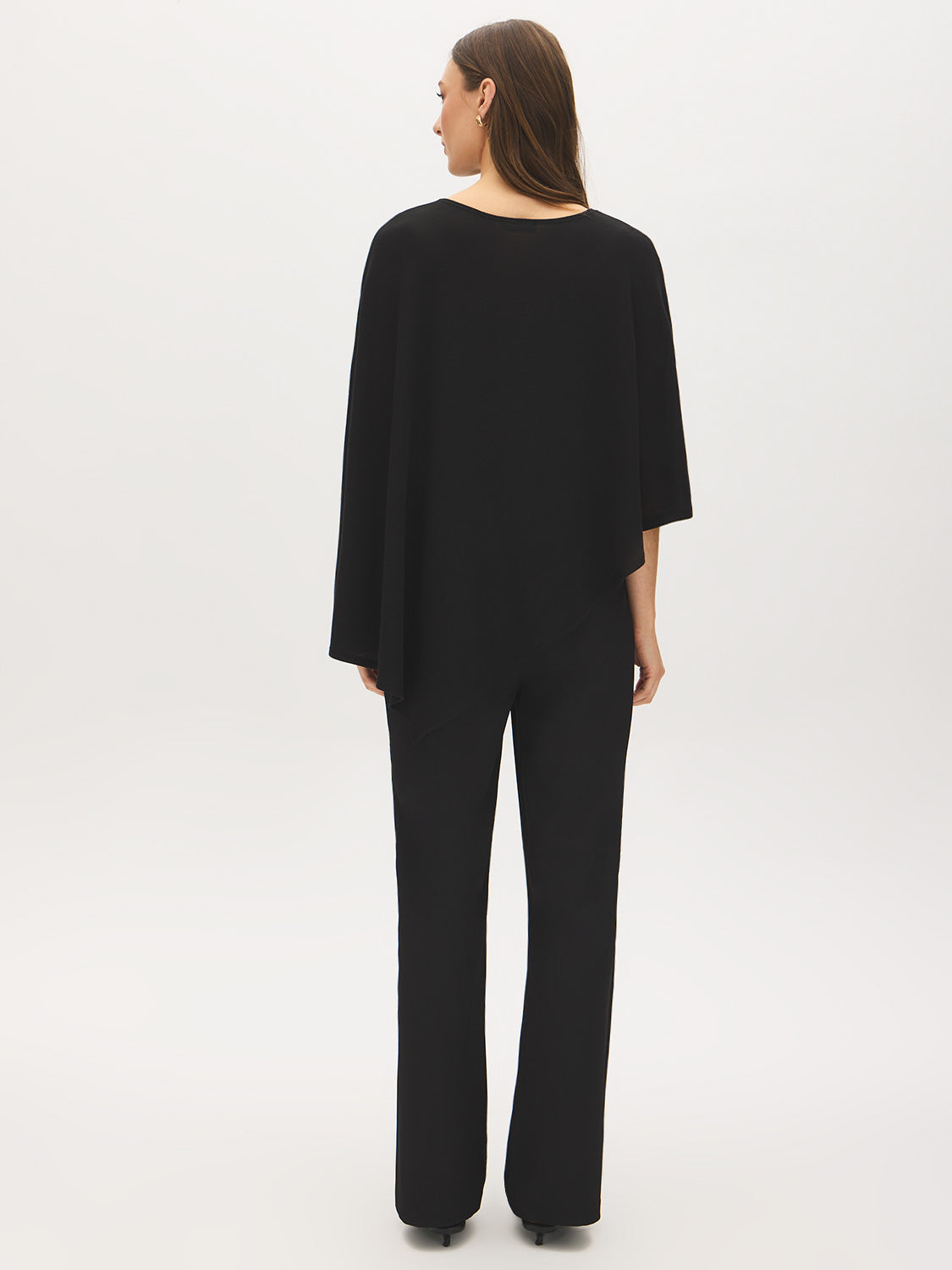 Jet Black Asymmetrical Knit Poncho Top - Back View - Suzy Shier
