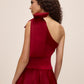 Lipstick Red Satin Bow One-Shoulder Velour Top - Back View - Le Chateau