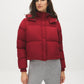 Lipstick Short Puffer Jacket with Hood - Woman Wearing Ribbed Cuff Outerwear - Suzy Shier
