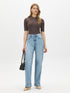 Mocka Mix Ribbed Polo Collar Knit Sweater - Full Body View - Suzy Shier