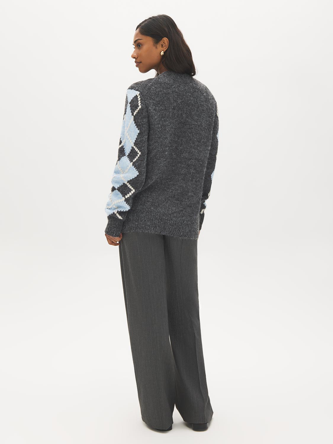 Charcoal V-Neck Button-Front Cardigan - Back View - Suzy Shier