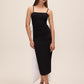 Black/White Knit Crepe Midi Sheath Dress - Woman Wearing Satin Bow Detail Dress - Le Chateau