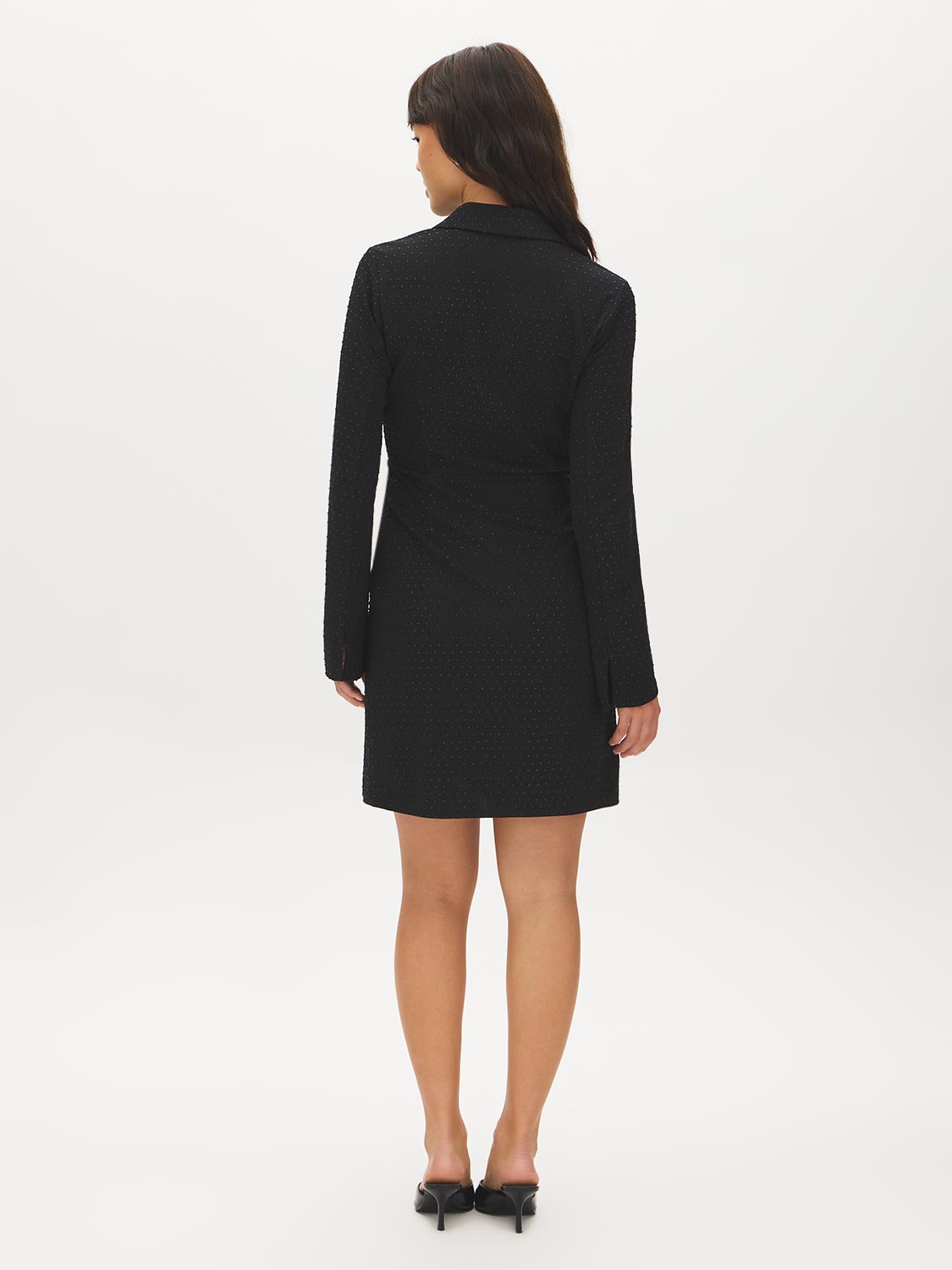 Black Studded Blazer Dress with Notch Collar - Back View - Suzy Shier