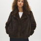 Brown Faux Fur Coat with Leather Detail - Woman Wearing Warm Winter Outerwear - Suzy Shier