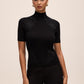 Black Short Sleeve Sweater with Lace Appliqué - Elegant Knit Top Detail - Le Chateau