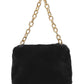 Black Faux Fur Bag with Gold Chain Handle - Woven Evening Accessory - Le Chateau