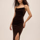 Chocolate Velour Midi Cowl Neck Dress - Front View - Le Chateau