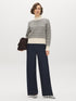 White/Dark Grey Jacquard Mock Neck Sweater - Front View - Suzy Shier
