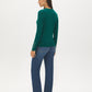Dk Green Snap Button Sleeve Knit Sweater - Woman Wearing Crew Neck Sweater with Sleeve Detail - Suzy Shier