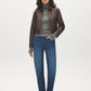 Brown Vegan Leather Shorts with Front Zipper - Full Body View - Suzy Shier