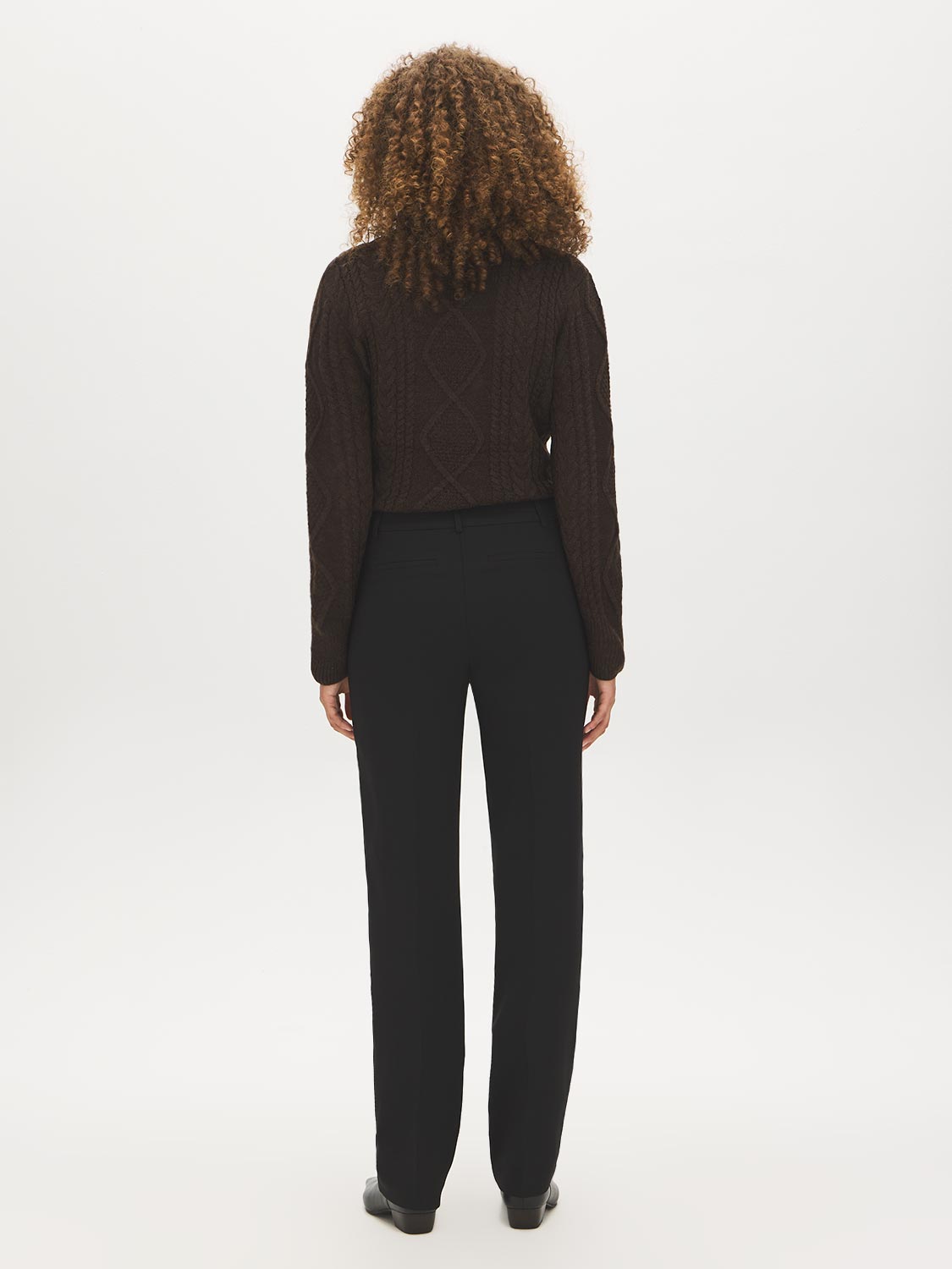Black Pin Tuck Straight Leg Trousers - Back View - Suzy Shier