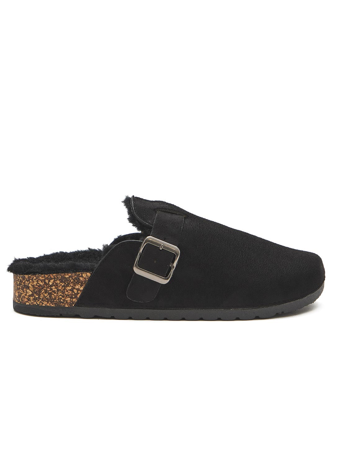 Black Faux Suede Clog with Sherpa Lining - Cozy Slip-On Footwear - Suzy Shier