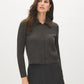 Dark Grey Knit Sweater Cardigan with Removable Fur Collar - Woman Wearing Button-Front Cardigan - Suzy Shier