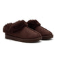 Dark Brown Faux Suede Slippers with Faux Fur Insole - Angled Pair View - Suzy Shier
