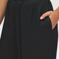 Black Pull-On Satin Pants with Elastic Back - Pocket Detail - Suzy Shier