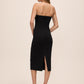 Black Strapless Knit Crepe Midi Dress with Floral Studs - Back View - Le Chateau