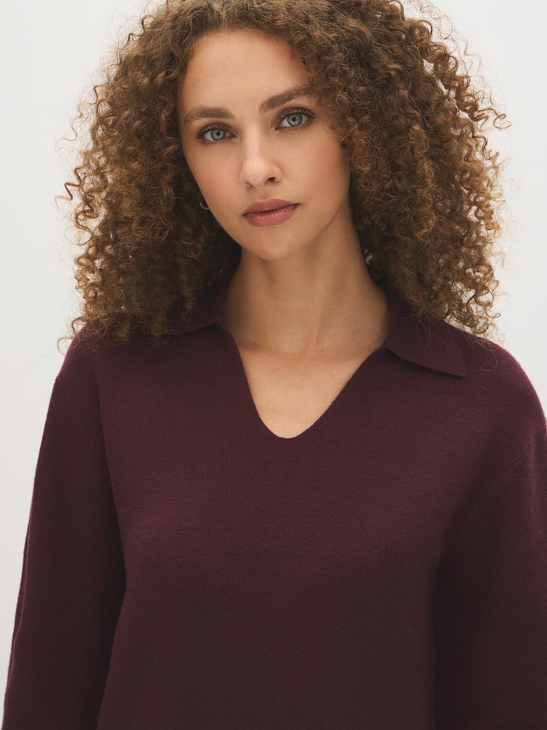 Winetasting Polo Collar Sweater - Woman Wearing Classic Knit Top - Suzy Shier