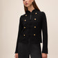 Black Military Style Knit Cardigan - Front View - Le Chateau