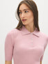 Zephyr Ribbed Polo Collar Knit Sweater - Close-up Collar Detail - Suzy Shier